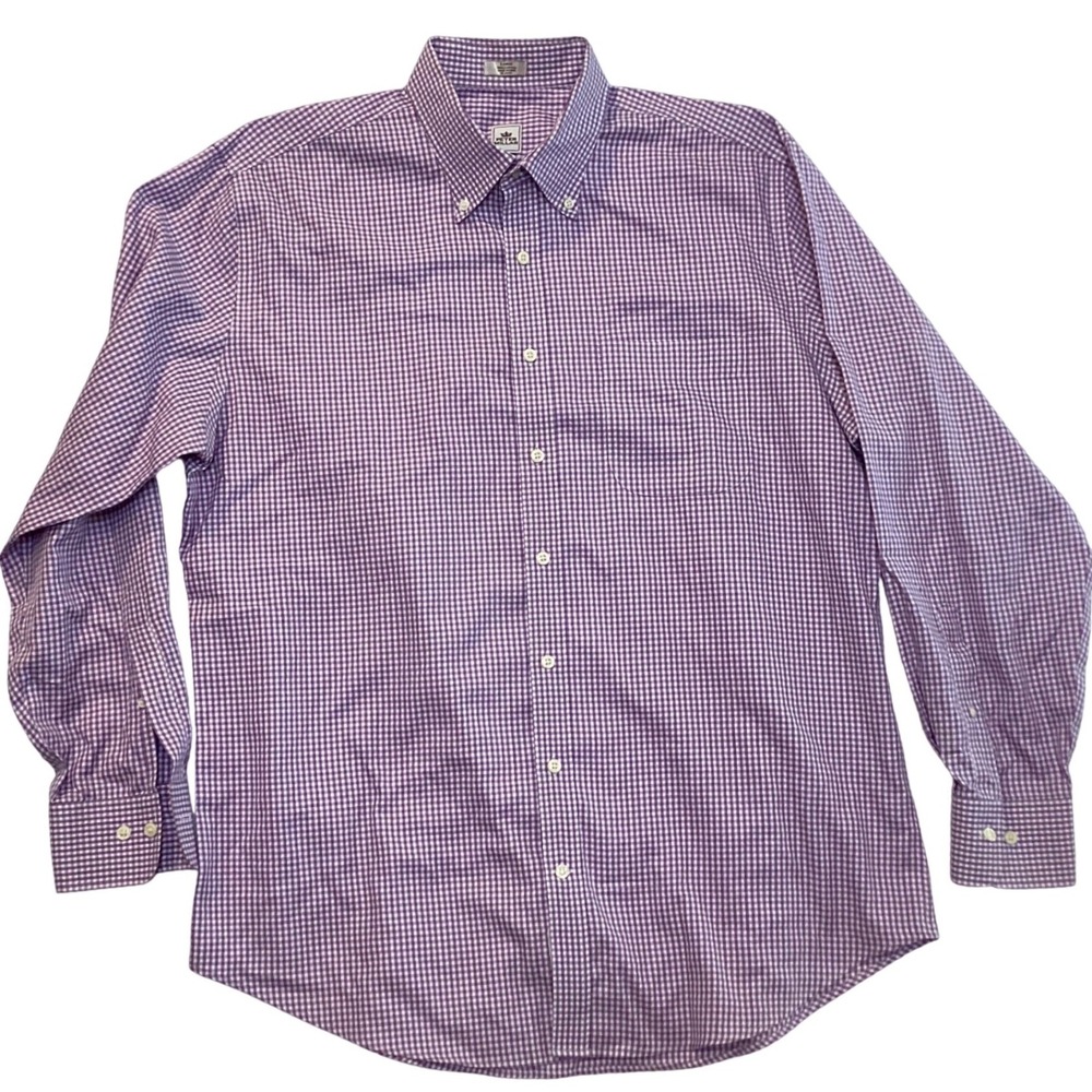 Peter Millar Mens Nanoluxe Easy Care Gingham Shirt Purple White MC00W13CBL Large